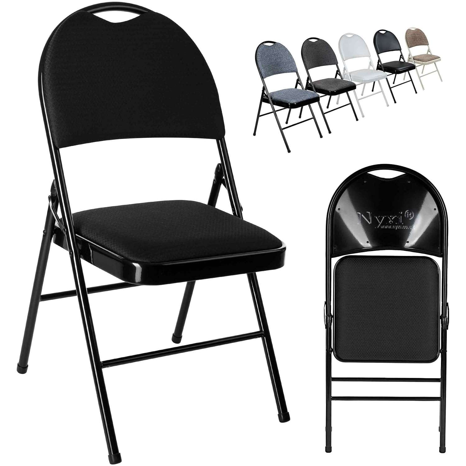 Nyxi Set of 2 Folding Chairs Premium Quality with Padded Fabric or PVC Seats, Metal Frame, Foldable Chair Home Office Dinning, Heavy Duty, Multi-Purpose Indoor & Outdoor (Black...
