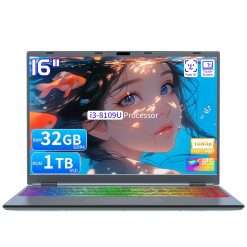 OMSERVB 16" Touch Screen Laptop, i3-8109U, 32GB RAM, SSD, RGB Backlit Keyboard, Face & Fingerprint Recognition, 180 Degree Opening and Closing, Win 11 Pro (32GB RAM | 1TB SSD)