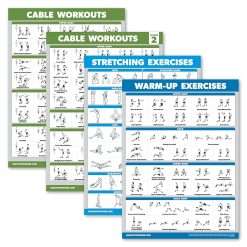 Palace Learning 4 Pack - Cable Machine Workout Posters Volume 1 & 2 + Stretching Exercises + Warm Up Exercises (LAMINATED, 18" x 24")