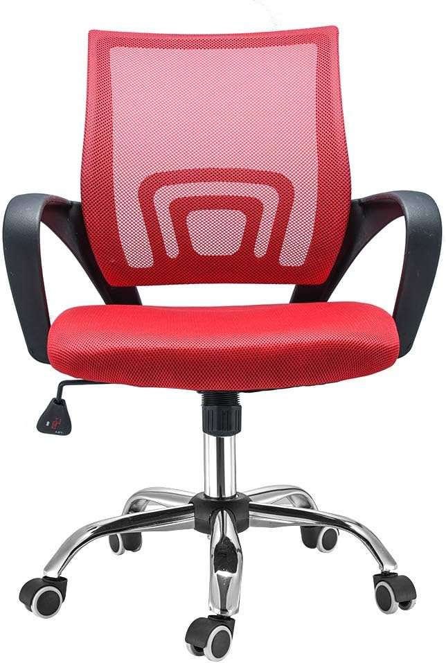 Panana Large Seat Adjustable Ergonomic Desk Chair Metal feet Swivel Office Chair Mid-Back with Lumbar Support Executive Task Chair (Red)