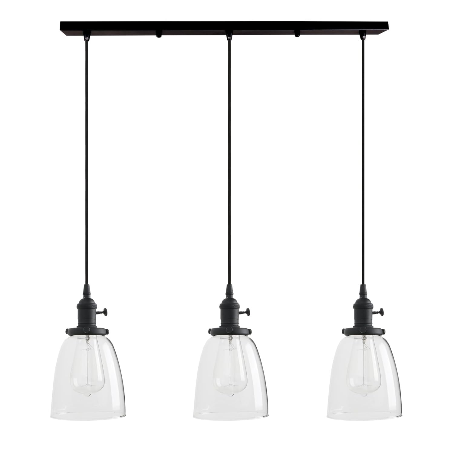 PathsOn Industrial Modern Vintage Loft Bar Kitchen 3 Lights Pendant Light Fittings Cluster Chandelier Glass Lampshade Hanging Ceiling Lamp Light Fixture for Living Room Dining...