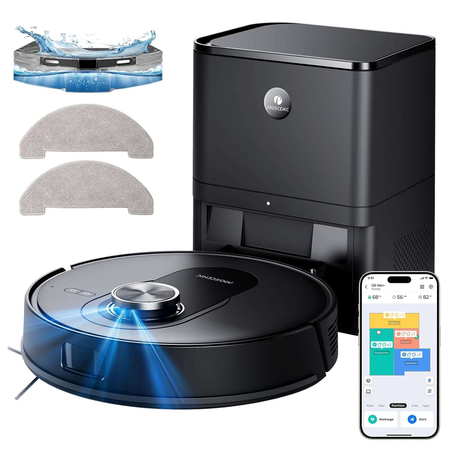 Proscenic Q8 Max+ Robot Vacuum and Mop with Self-Emptying, 8000Pa 200Min Robotic Vacuum, Upgraded from Q8 Max, Obstacle Avoidance, WiFi/Alexa/APP Remote Control Robot Hoover for...