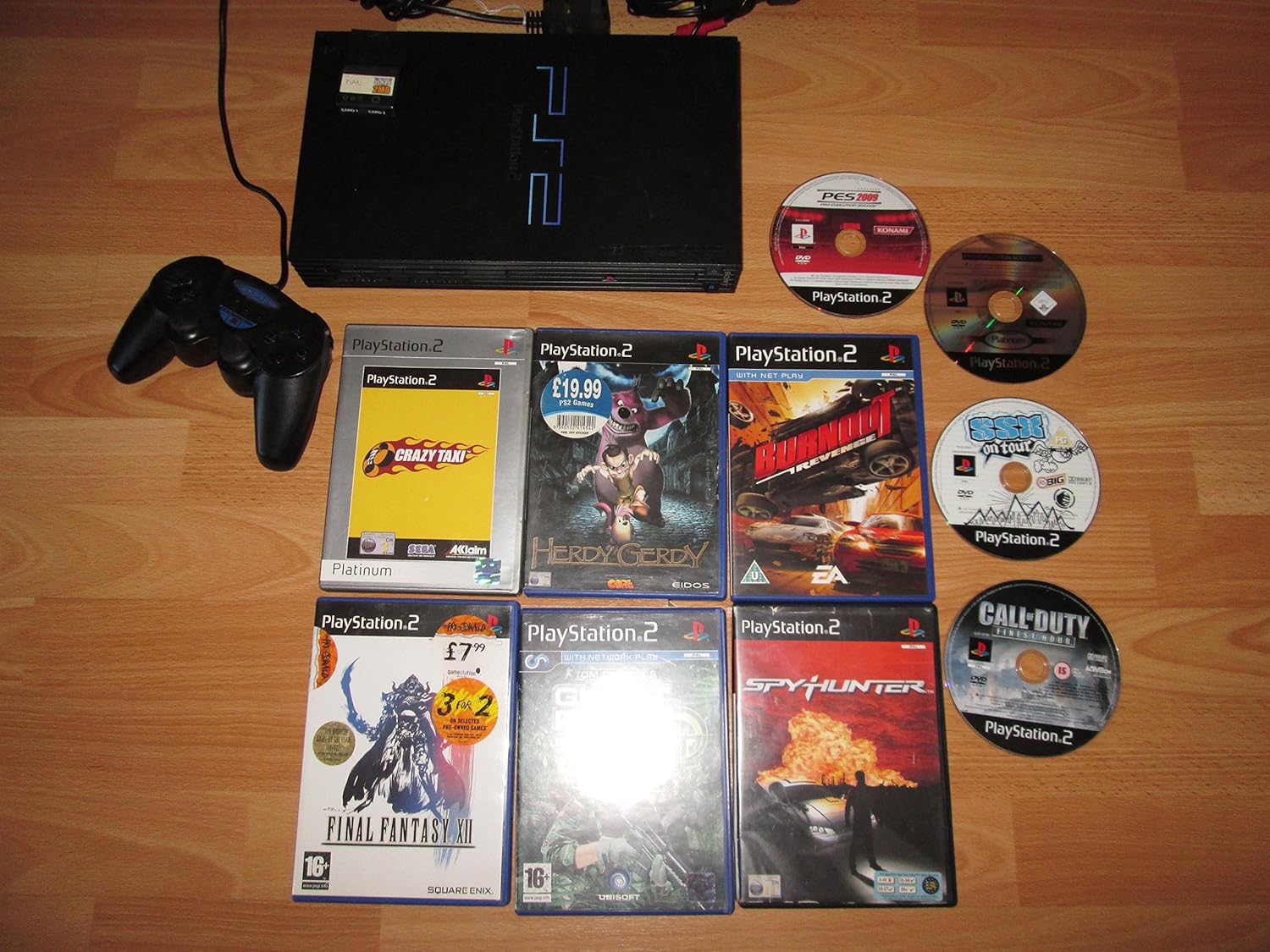 PS2 Console & 10 Game Bundle with Controller & 8MB Memory Card