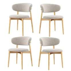 PVYGDXYI Mid Century Modern Dining Chairs Set of 4,Solid Wood Dining Chairs with Linen Cushion and Curved Backrest,upholstered Kitchen Chairs for Living Room Kitchen(4, Log)