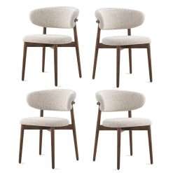 PVYGDXYI Mid Century Modern Dining Chairs Set of 4,Solid Wood Dining Chairs with Linen Cushion and Curved Backrest,upholstered Kitchen Chairs for Living Room Kitchen(4, Walnut)