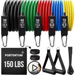 Resistance Bands Weight Building Kit 150 lbs 12 Elastic Bands for Yoga Calisthenics Gym Crossfit TRX Pilates Home Gym â€“ Elastic Muscle Bands with Anklets and Door Grip