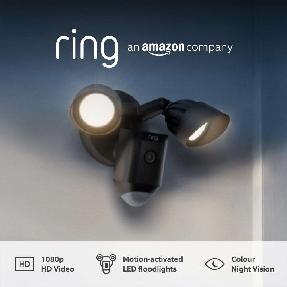 Ring Floodlight Cam Wired Plus | Outdoor Security Camera with 1080p HD Video, LED Floodlights, Siren, Wifi, Hardwired Installation | alternative to CCTV system | Works with...