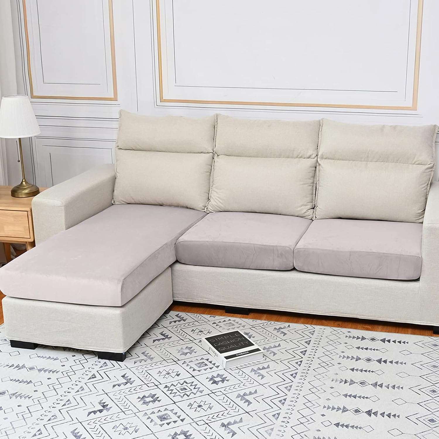 Rosnek Stretch Velvet Sofa Cushion Covers, Elastic Sofa Seat Cover for 1 Seater, Universal Non-Slip Couch Slipcovers Replacement, Home Furniture Protector with Elastic Bottom,...