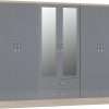Seconique Nevada 6 Door 2 Drawer Wardrobe in Grey Gloss/Light Oak Effect Veneer, 230 x 52 x 182.5 cm