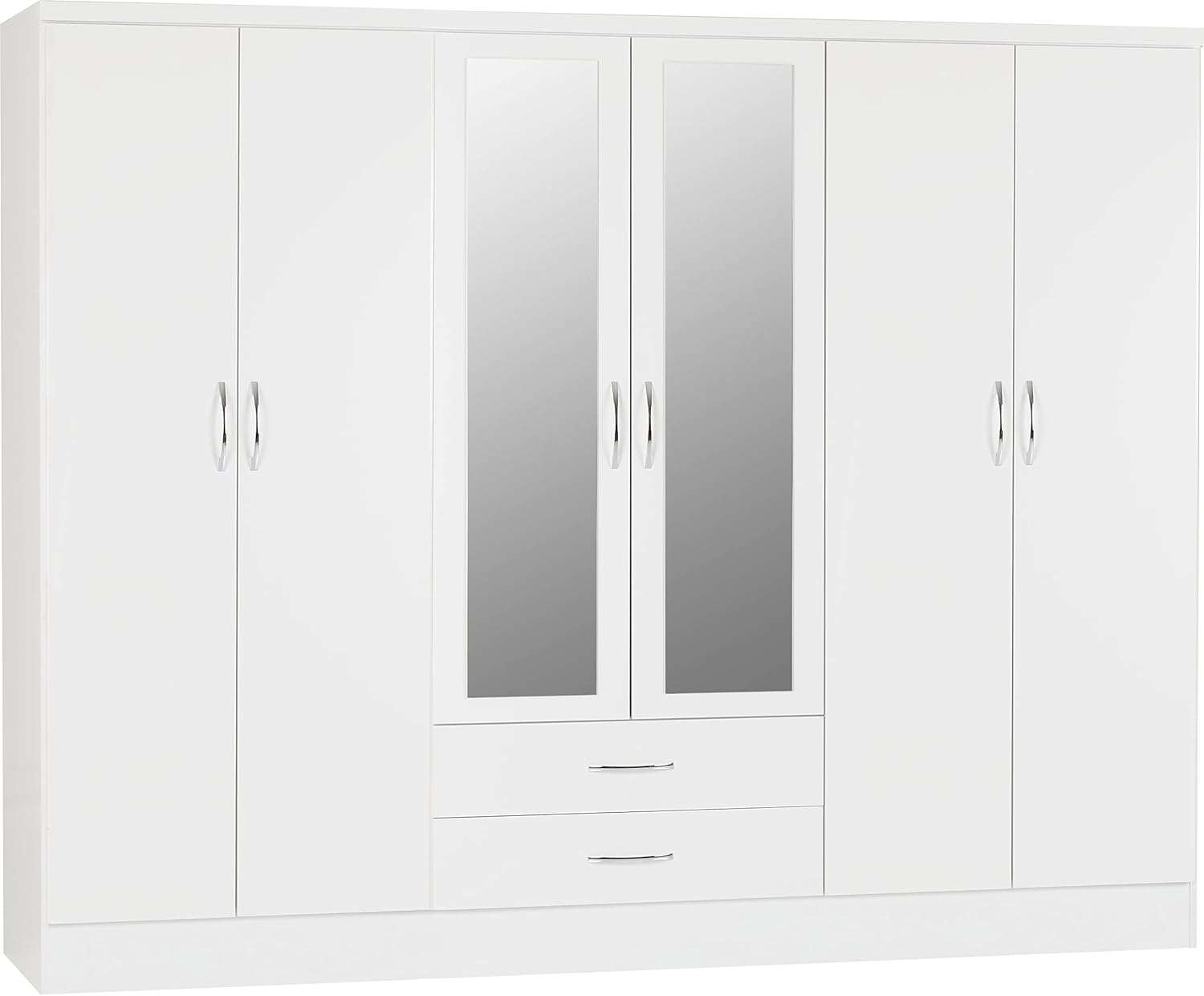 Seconique Nevada 6 Door 2 Drawer Wardrobe in White Gloss