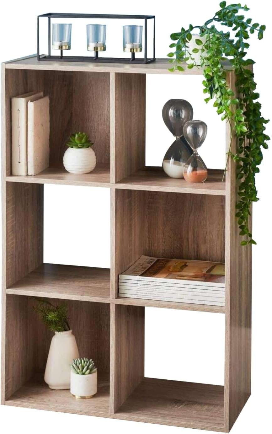 spot on dealz® 6 Cubes Wooden Oak small cube Storage unit wooden bookcase free standing shelf grey Living Room, Home, Office Use Furniture to shelve dvd, books, magazines etc