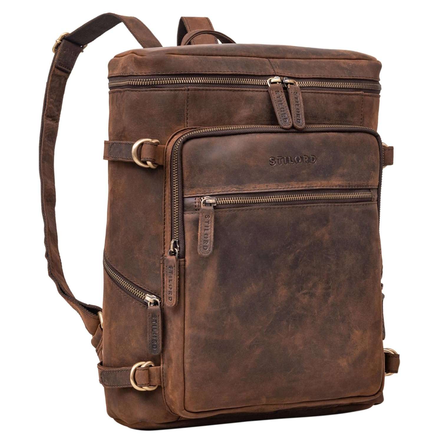 STILORD 'Alvar' Business Backpack Men Leather with Laptop Compartment up to 15.6' Work Backpack Notebook Backpack Genuine Leather, Colour:Zamora - Brown