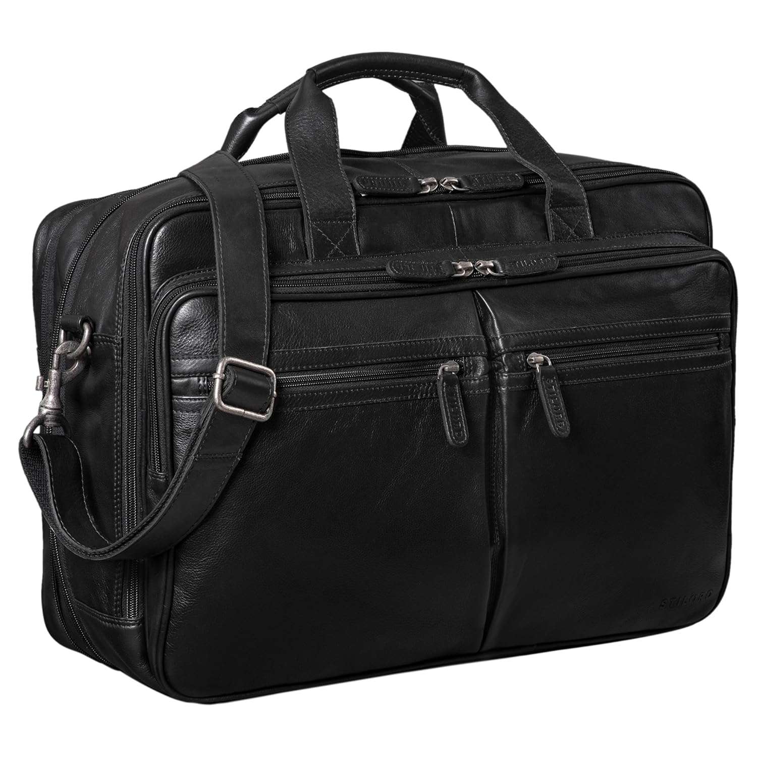 STILORD 'Gigantus' XXL Briefcase Leather Laptop Bag 17.3 inch to 19 inch Geuine Cowhide Leather