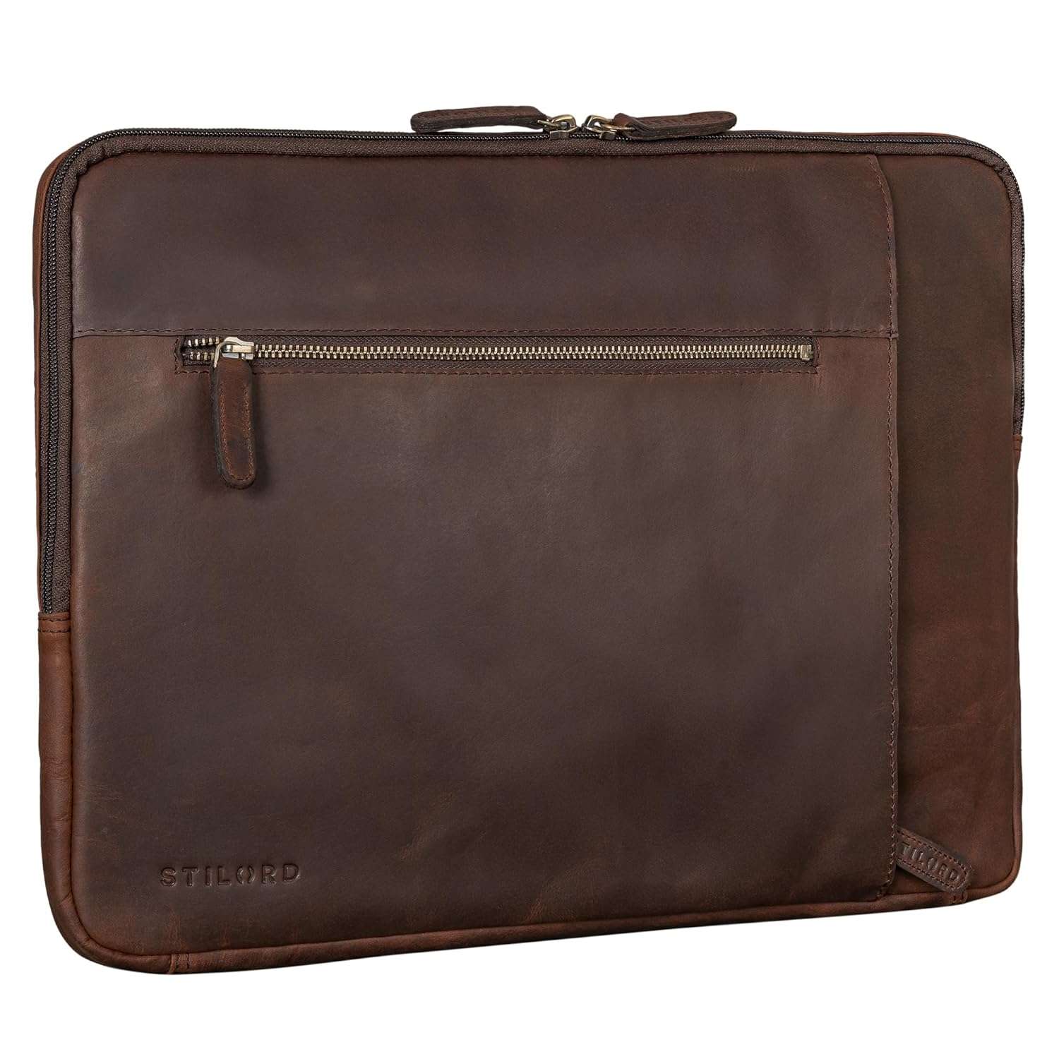 STILORD 'Jupiter' Laptop Sleeve Cover 17 Inch Leather Vintage Laptop Case 16,5 inch for Notebook/MacBook/Tablet Case Large with Zipper, Colour:Zamora - Brown