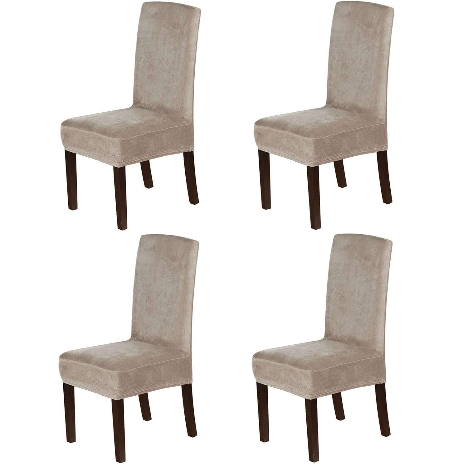Suede Dining Room Chair Covers Dining Chair Slipcover Velvet Chair Covers for Dining Room, High Back Chair Protector Soft Stretch Removable, Washable,Taupe,Set of 4