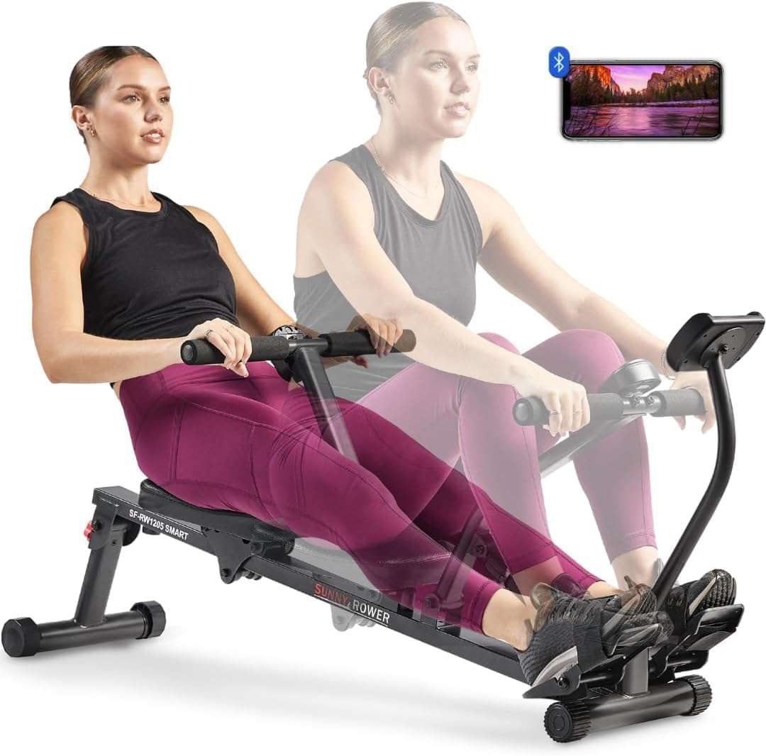 Sunny Health & Fitness Compact Adjustable Rowing Machine, Cardio Exercise Equipment with 12 Levels of Resistance for Complete Body Workouts and Optional Free SunnyFit App...