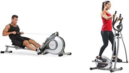 Sunny Health & Fitness Legacy Stepping Elliptical Machine, Total Body Cross Trainer with Ultra- Quiet Magnetic Belt Drive SF-E905 and Magnetic Rowing Machine SF-RW5515