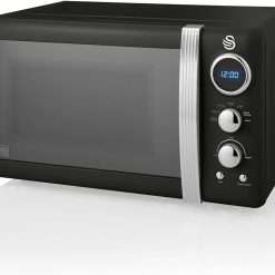 Swan Retro Digital Microwave Black, 20 L, 800 W, 6 Power Levels Including Defrost Setting, SM22030BN