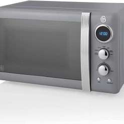 Swan Retro Digital Microwave Grey, 20 L, 800 W, 6 Power Levels Including Defrost Setting, SM22030GRN