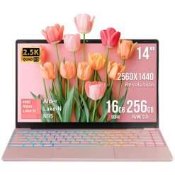 SZHUAGO 14" 2.5K IPS Laptop, Celeron N95 up to 3.4GHz, 16GB DDR4, Win 11 Pro & Office 2019, Fingerprint Unlock, 180° Screen, Ultra Slim 1.3kg Notebook Laptops, USB/HDMI/TF Ports...