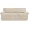 T Cushion Sofa cover, 4 Pieces Jacquard Stretch Sofa Slipcover Elastic Bottom Furniture Protector with 3 Individual T Cushion Shape Seat Covers-cream color-3-seater