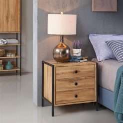 TAD TIMBER ART DESIGN UK Zahra Bedside Table Cabinet Bedroom Furniture Nightstand 3 Drawer Wotan Oak