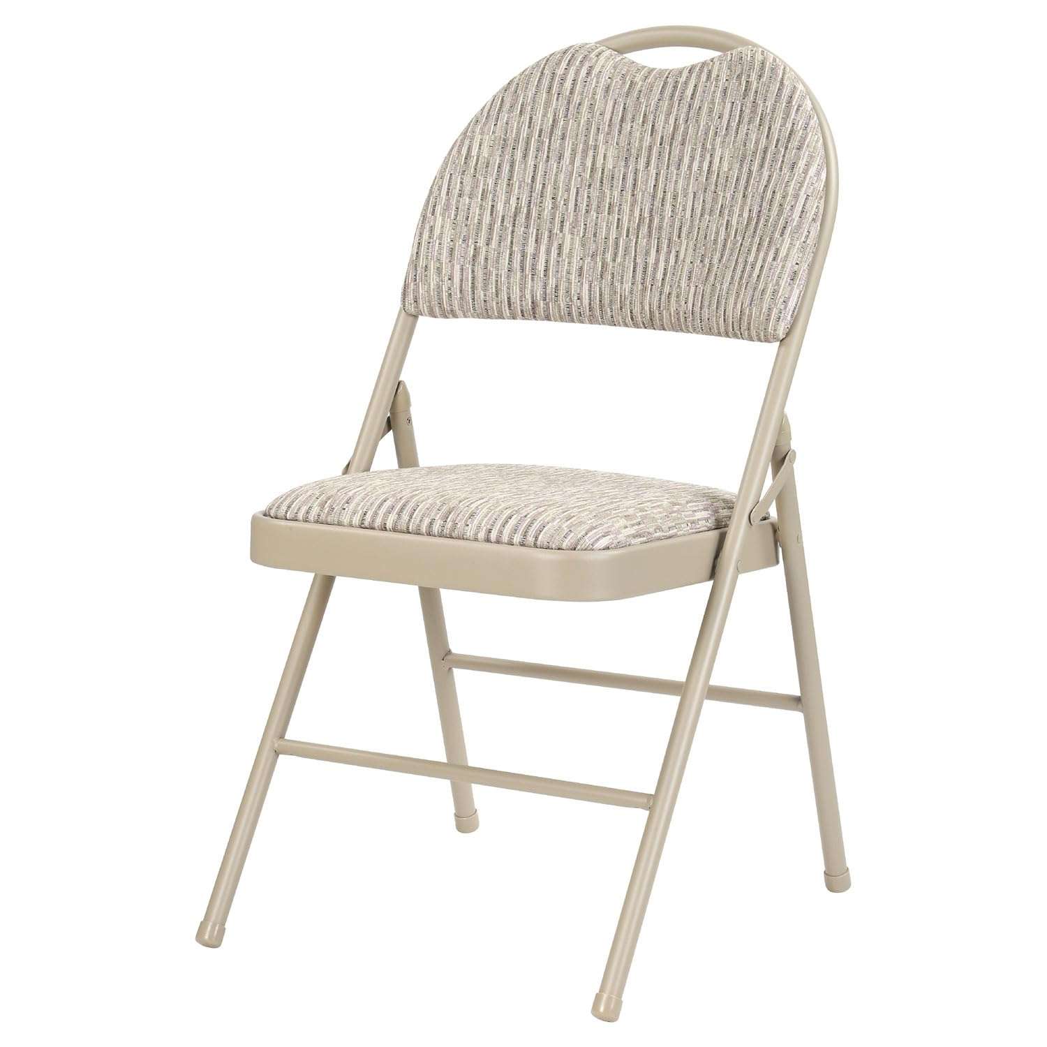 Taylor & Brown Padded Beige Checkered Fabric Folding Chair Seat High Back Rest for Home, Dining, Office, Computer Desk Chairs, Seating Events - Metal Frame, 50 x 46 x 85cm