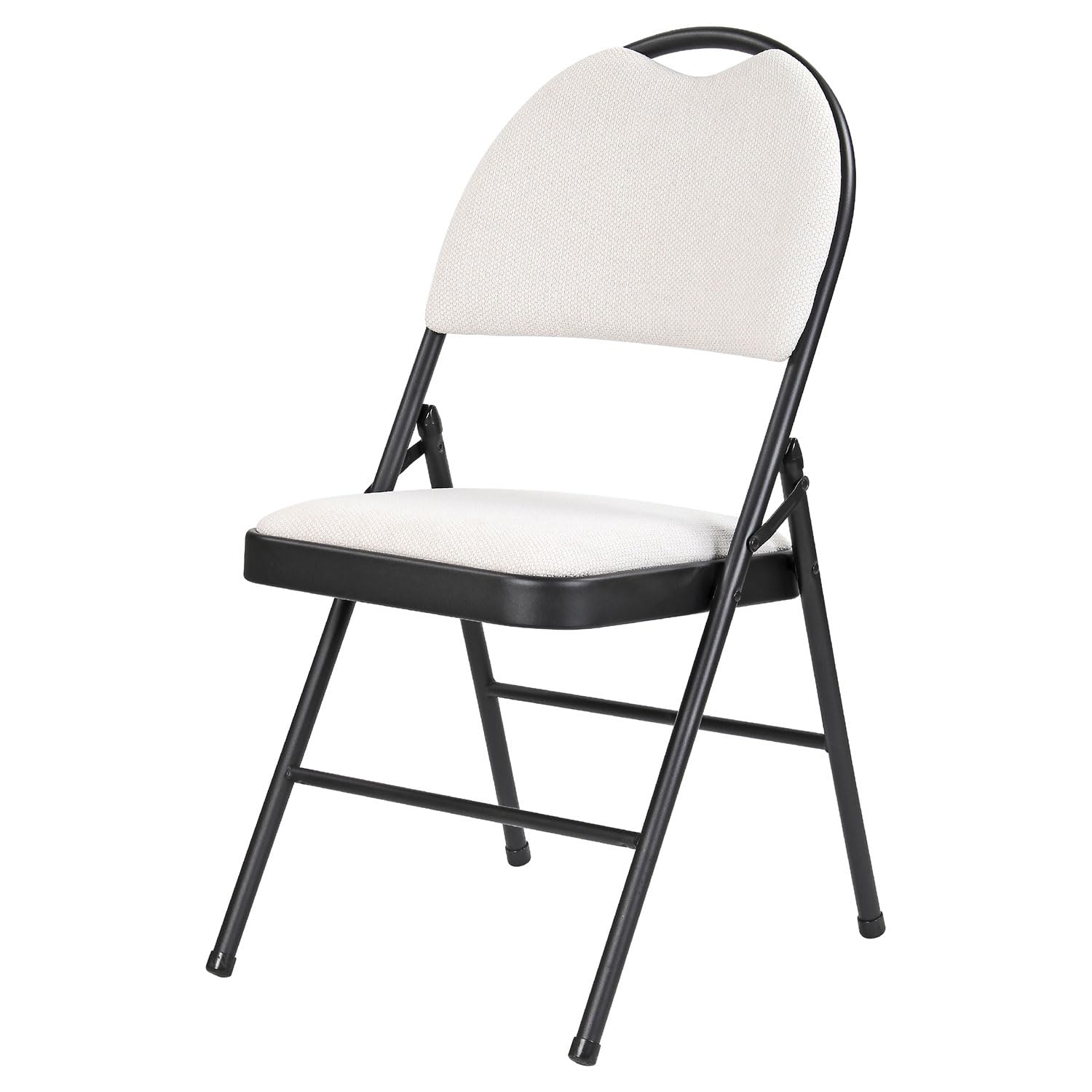 Taylor & Brown Padded White Fabric Folding Chair Seat High Back Rest for Home, Dining, Office, Computer Desk Chairs, Seating Events - Black Metal Frame, 50 x 46 x 85cm