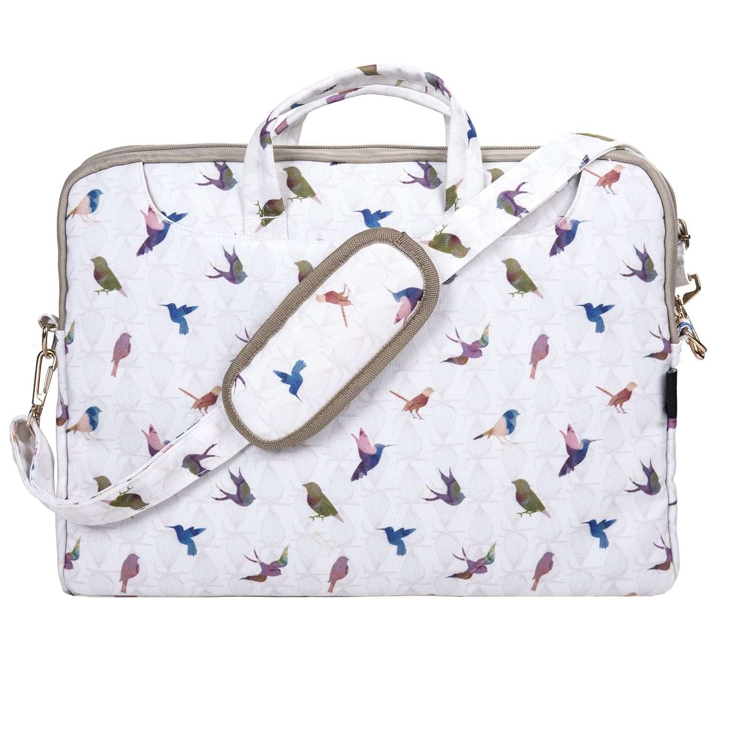 TaylorHe 15.6 inch 15 inch 16 inch Poly Canvas Laptop Shoulder Bag with Patterns, Side Pockets Handles and Detachable Strap Colourful Birds