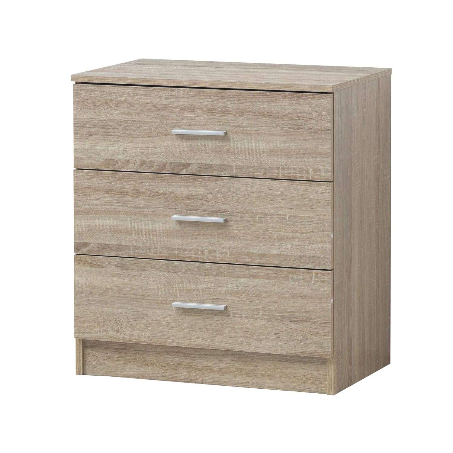 Timber Art Design 3 Drawer Bedroom Chest of Drawers with Metal Handles & Runners Matte Finish Storage Organiser Unit for Bedroom Hallway Living Room Bedside Cabinet Sonoma Oak...