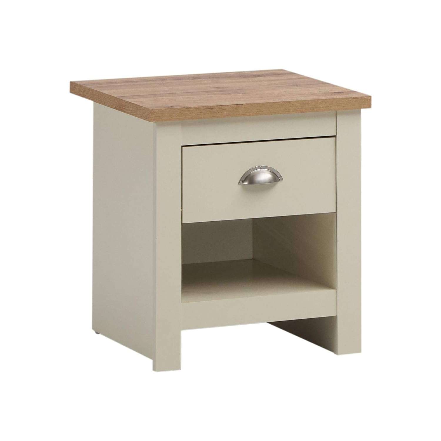 Timber Art Design UK Lisbon Bedside Table with 1 Drawer Chest Cabinet Storage Unit Nightstand Table Modern Furniture for Living Room, Bedroom, Hallway with Cream and Oak Effect,...