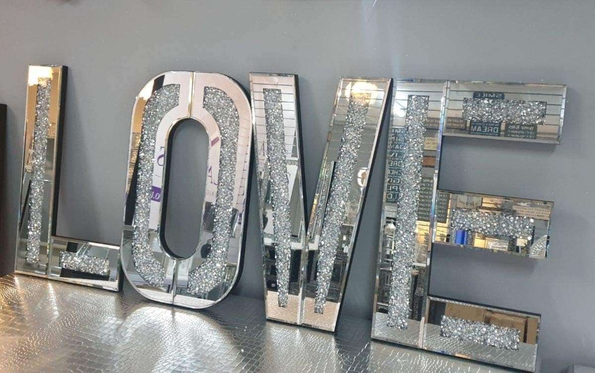 Touch of Vogueâ„¢ Mirrored Diamond LOVE Letters Crushed Crystal Mirror Diamond Wall Art