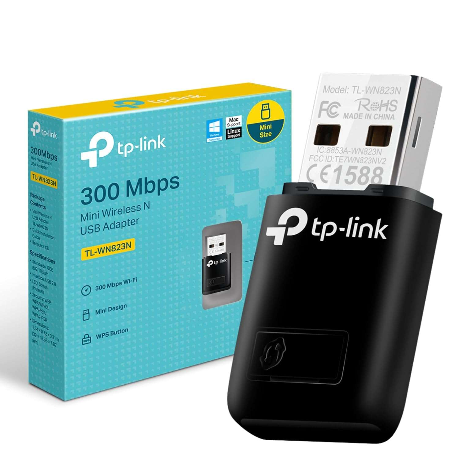 TP-Link TL-WN823N Mini USB WiFi Adapter for PC/Laptop, 300Mbps Wireless USB 2.0, Change wired connection into Hotspot, Ideal for HD video/gaming/Streaming, Supports Windows...