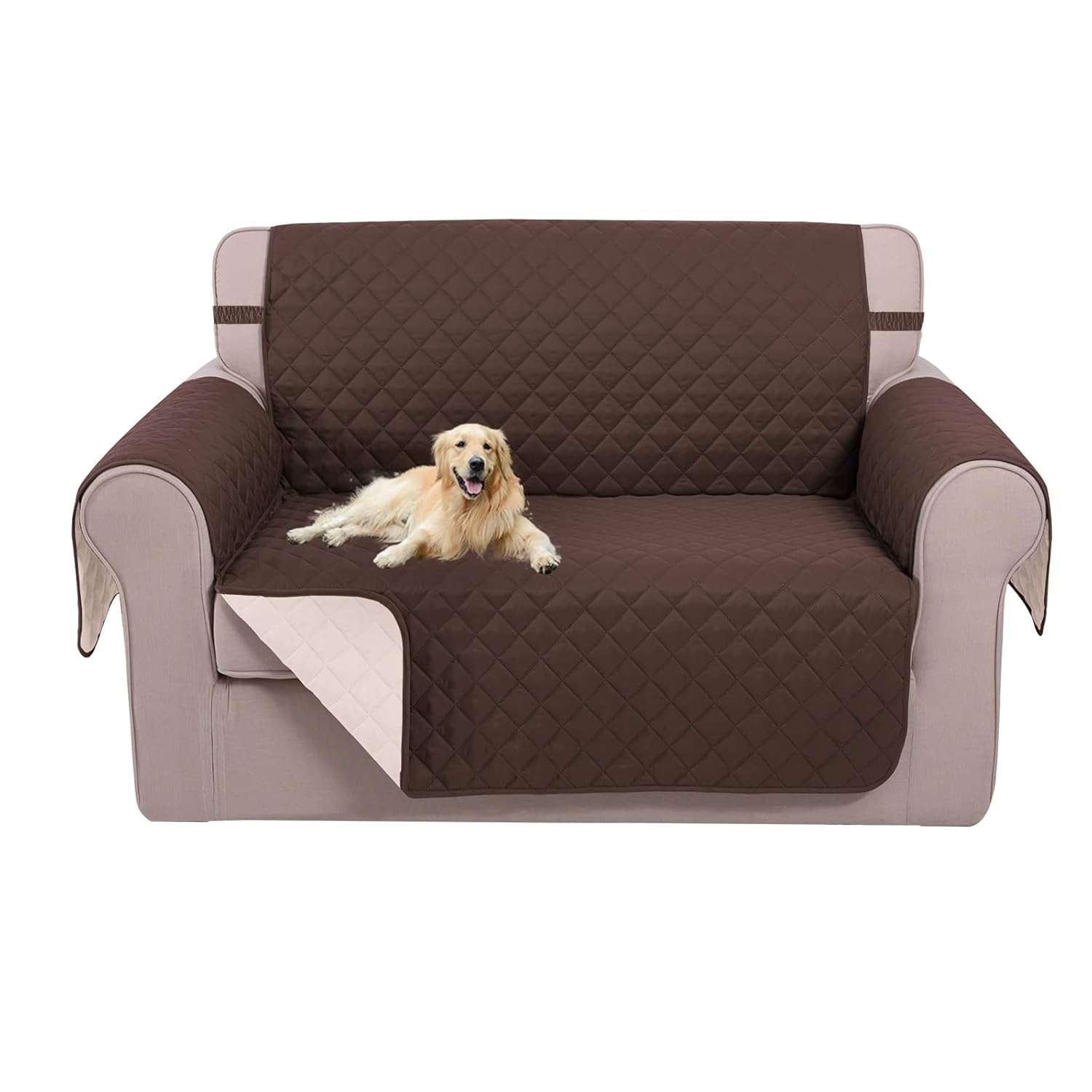 U-NICE HOME Loveseat Sofa Cover Reversible Couch Covers for 2 Cushion Couch for Dogs Furniture Protector Cover with Elastic Straps Water Resistant(Loveseat Small, Coffee/Beige)