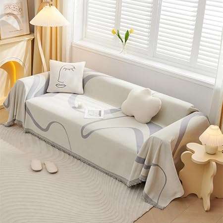 VanderHOME Chenille Sofa Throw Sofa Cover Home Decor Four Seasons Universal Woven Tassel Throws Abstract Geometric Line Multifunctional Soft Comfortable Sofa Blanket 180 * 230cm...