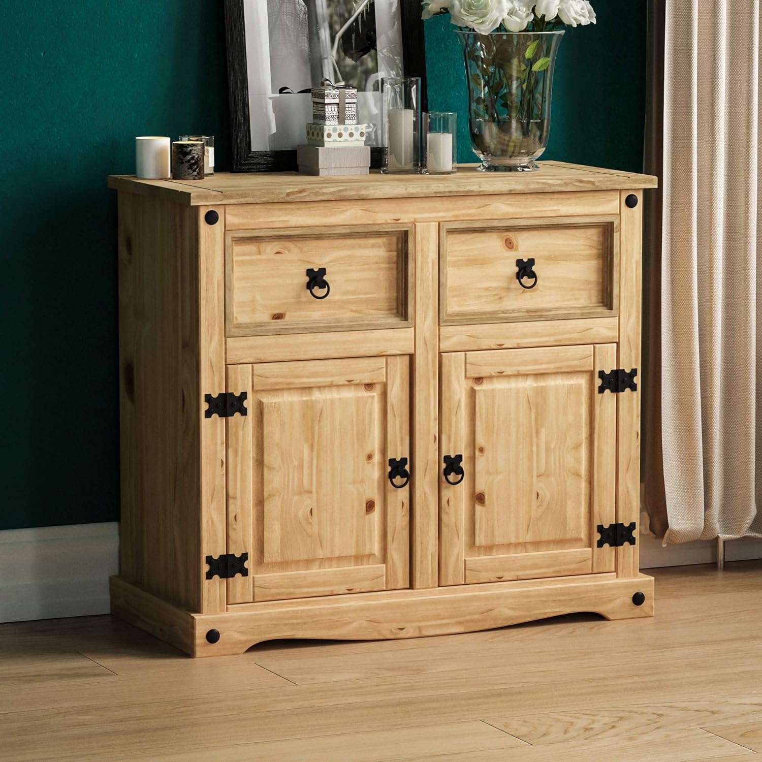 Vida Designs Sideboard, 2 Door 2 Drawer, Solid Waxed Pine Wood Natural, Traditional, Rustic, 76 x 86 x 40