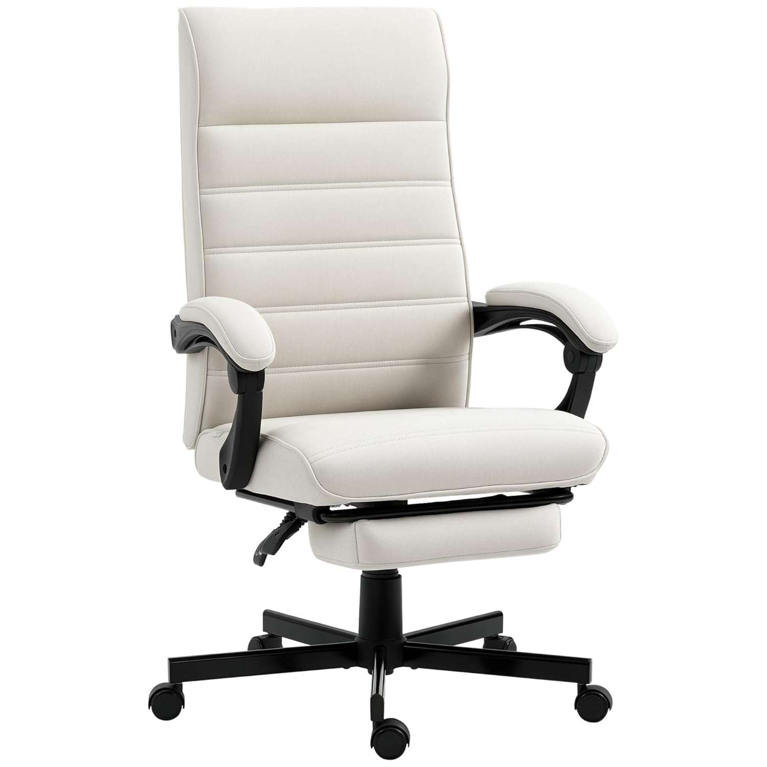 Vinsetto Office Chair, Computer Desk Chair, Fabric Swivel Chair with Adjustable Height and Rolling Wheels for Home Office Work Study, Cream White
