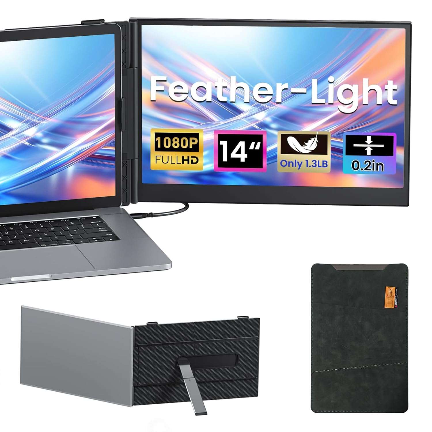 Vixtan Laptop Screen Extender Portable, Ultra-Thin 14" FHD 1080P Portable Monitor for Laptop, Only 1.3lb Lightweight Aluminum Alloy Dual Monitor Extender for 13"-17" Laptops...