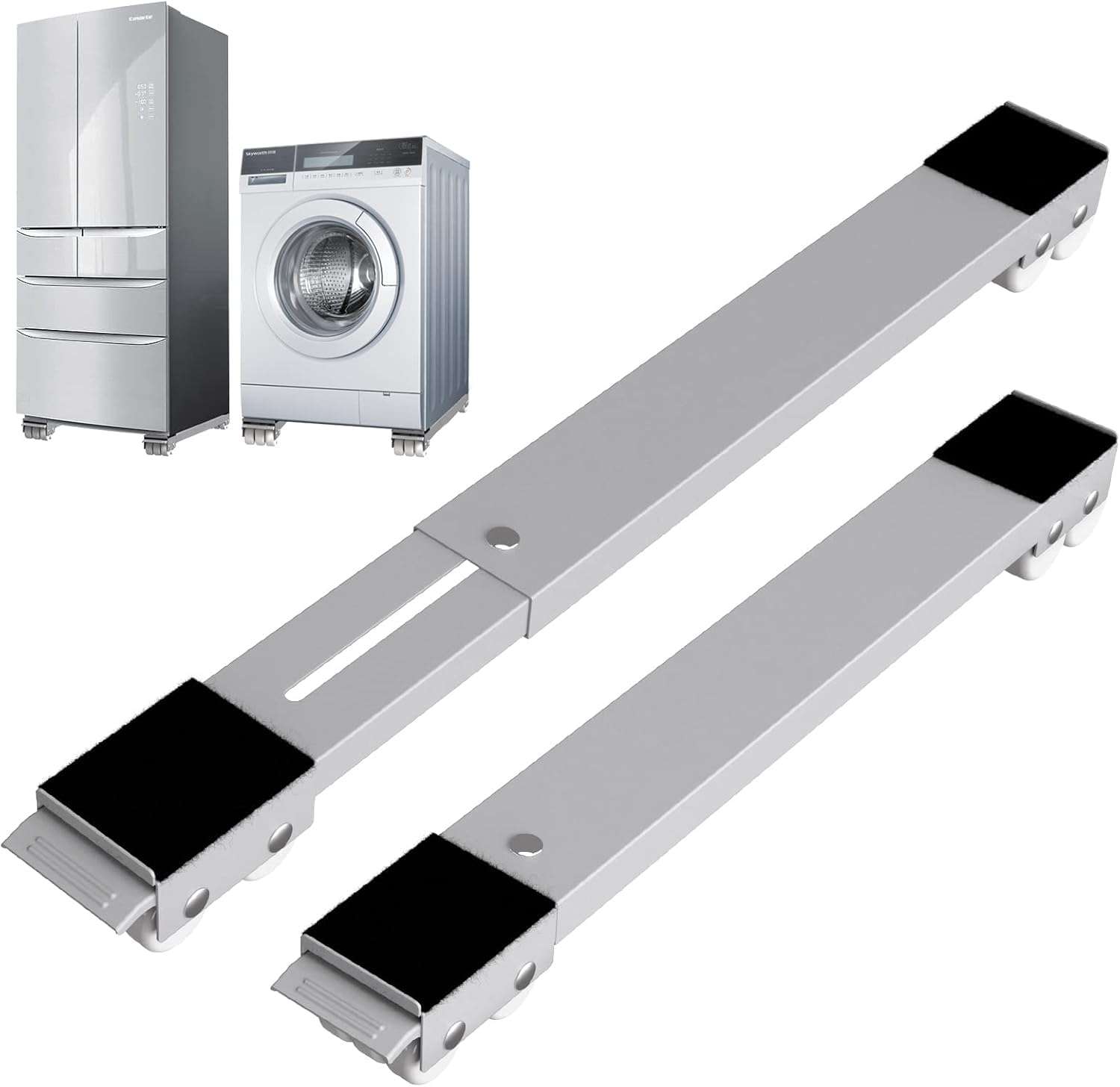 Washing Machine Base with Brake, Extendable Appliance Rollers Refrigerator Heavy Duty Load 300kgs for Washer, Dryer, Refrigerator (grey)