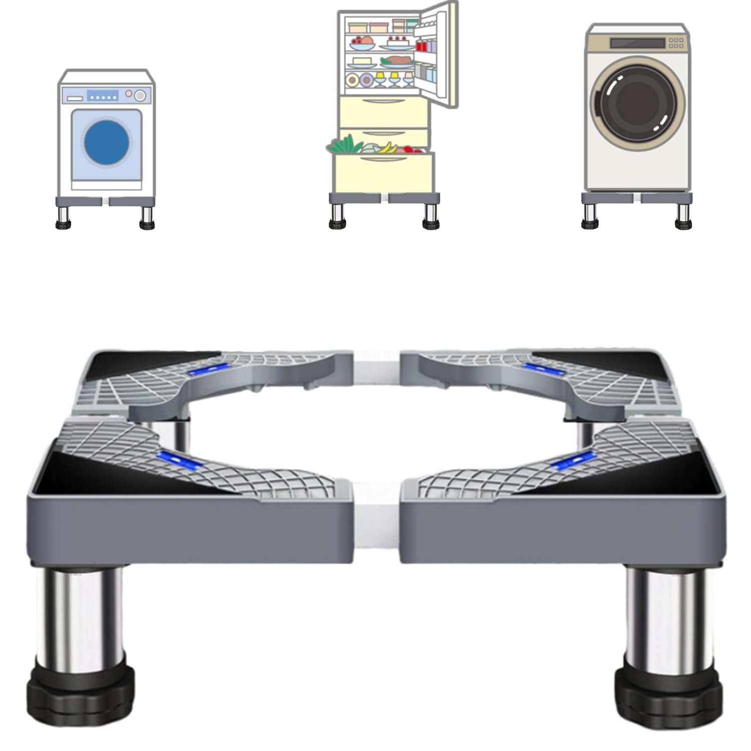 Washing Machine Stand, 4 Legs Adjustable Washer Stand Height 13-16 cm Washing Machine Base Fridge Stand 43-62 cm for Tumble Dryers Washer Cookers Fridges