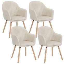 WOLTU Dining Chairs Set of 4, Bedroom Chairs, Upholstered, with Arms, Backrest, Solid Wood Legs, Tub Armchair, Cream