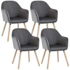 WOLTU Dining Chairs Set of 4, Bedroom Chairs, Upholstered, with Arms, Backrest, Solid Wood Legs, Tub Armchairs, Grey