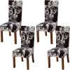 Xundefeng Dining Chair Covers Set of 4 Stretch Slipcovers Elastic Chairs Cover for Kitchen Dining Room, Dark Brown Flower