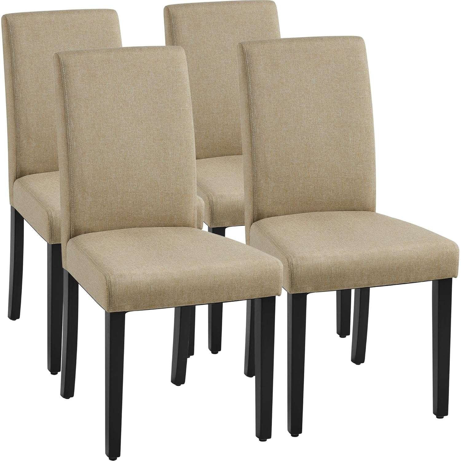 Yaheetech Upholstered Fabric Dining Chairs Set of 4 High Back Kitchen Dining Room Chairs with Solid Wood Legs for Home/Restaurant, Khaki