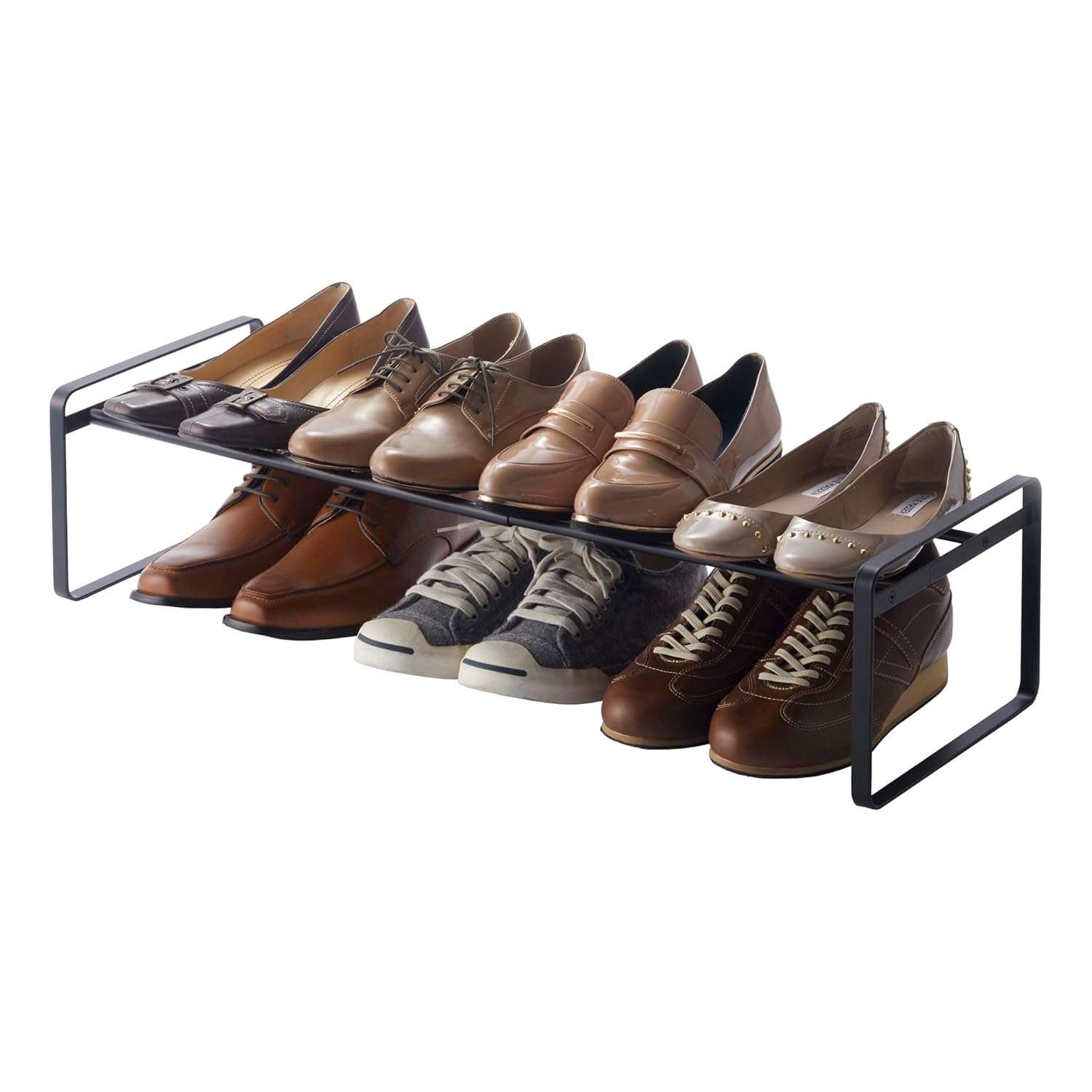 Yamazaki 7210 FRAME Extendable Shoe Rack, black, Steel, Minimalist, 41~70 x 25 x 17.5 cm