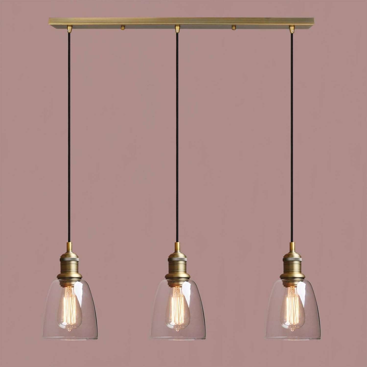 Yosoan Lighting Industrial Vintage Loft Bar 3 Way Pendant Light Fittings Chandelier,Hanging Ceiling 3 Lights Fixture for Kitchen Island Dining Room Living Room Restaurant Cafe...
