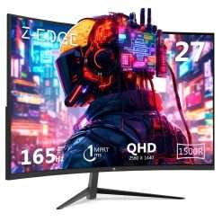 Z-Edge 27 Inch QHD Curved Gaming Monitor 165Hz 1ms MPRT 2K 2560x1440 16:9 Curved Screen, Ultra-Thin Bezel, FreeSync, DisplayPort(165Hz) & HDMI(144Hz), VESA Mountable, Black