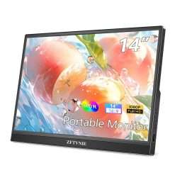ZFTVNIE Portable Monitor, 14'' 1080P FHD Laptop Monitor USB C HDMI Computer Display HDR External Screen for PC Mac Phones Xbox PS5