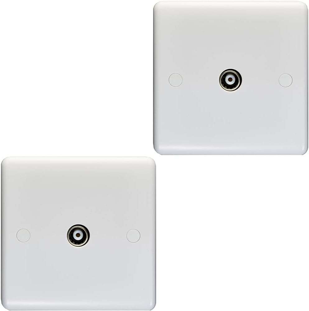 2 Pack 1 Gang Single TV Aerial Wall Face Plate - White Female Coaxial Socket - Decorative Television Coax Face Plate
