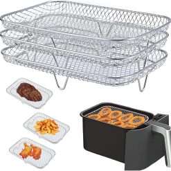 Air Fryer Racks for Ninja Air Fryer,Three Stackable Dehydrator Racks, Stainless Steel Air Fryer Basket Tray,Air Fryer Accessories Fit for Oven and Press Cooker Compatible with...